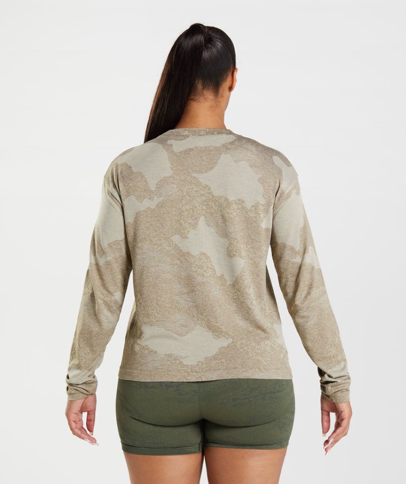 Women's Gymshark Adapt Camo Seamless Long Sleeve Top T-Shirts Grey | NZ 1HZNVR